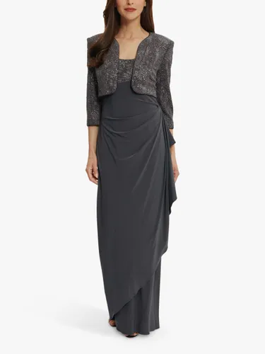 Gina Bacconi Isy Long Side Ruched Gown, Charcoal - Charcoal - Female