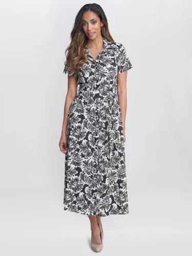 Gina Bacconi Ivonne Floral Print Midi Shirt Dress, Black/White - Black/White - Female