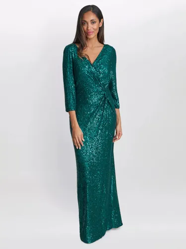 Gina Bacconi Jacynda Sequin Wrap Dress, Emerald - Emerald - Female