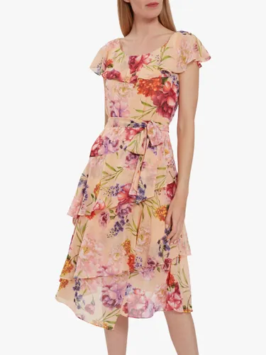Gina Bacconi Joy Floral Chiffon Ruffle Dress, Blush/Multi - Blush/Multi - Female