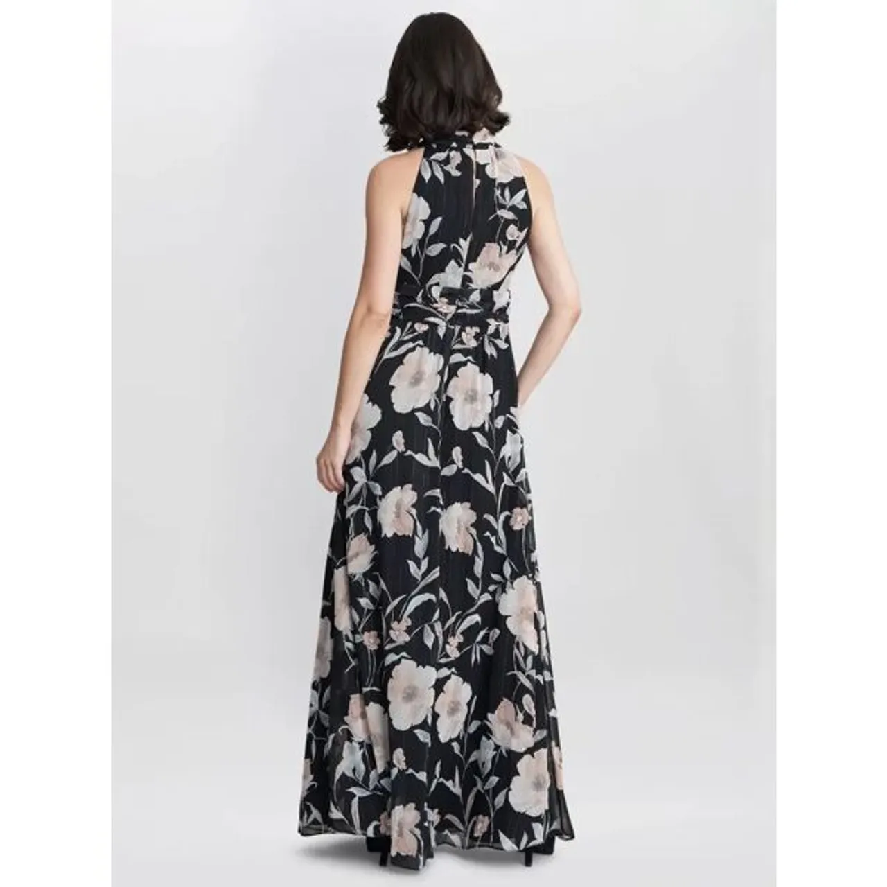 Gina Bacconi Lexi Floral Print Tie Neck Maxi Dress, Black/Multi - Black/Multi - Female
