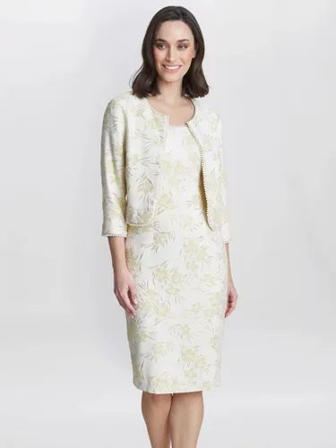 Gina Bacconi Lindsay Floral Jacquard Pearl Trim Dress & Jacket, Yellow/Gold - Yellow/Gold - Female