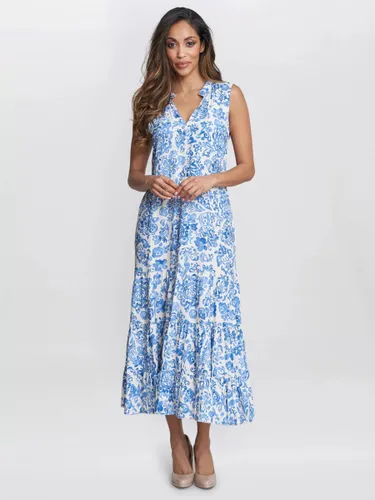 Gina Bacconi Lolita Floral Print Sleeveless Midi Dress, Blue/White - Blue/White - Female
