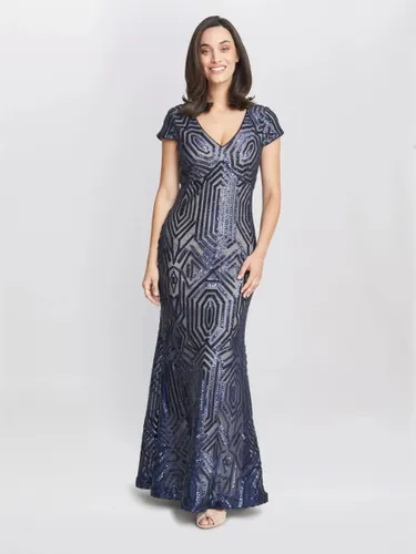 Gina Bacconi Marcia Sequin Gown, Navy/Nude - Navy/Nude - Female