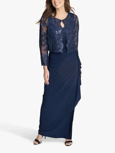 Gina Bacconi Meridith Embroidered Lace Detail Maxi Dress and Jacket, Navy - Navy - Female