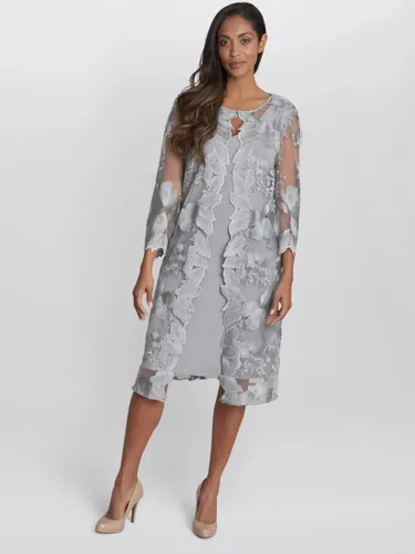 Gina Bacconi Savoy Floral Embroidered Lace Mock Knee Length Dress - Dove - Female