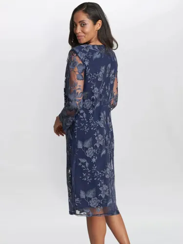 Gina Bacconi Savoy Floral Embroidered Lace Mock Knee Length Dress - Spring Navy - Female