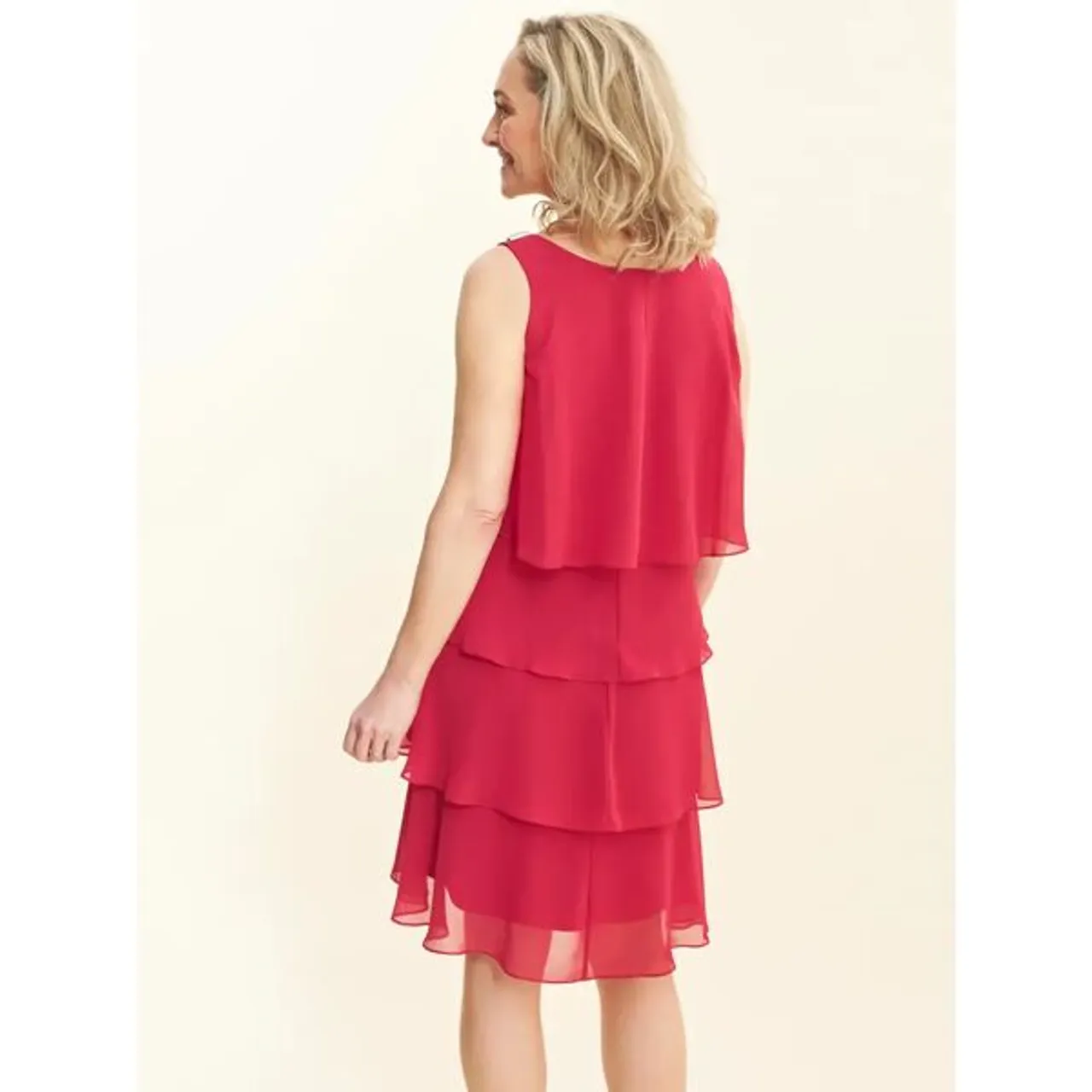 Gina Bacconi Vesta Jewel-Shoulder Tiered Cocktail Knee Length Dress - Red - Female