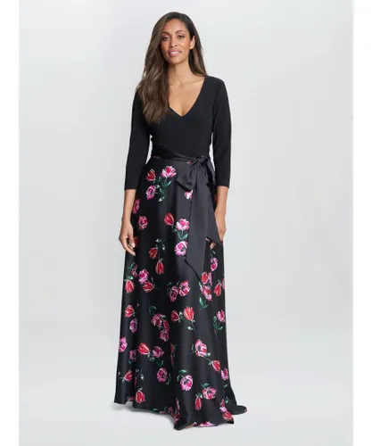 Gina Bacconi Womens Athena Print Floral Satin And Jersey Dress - Black