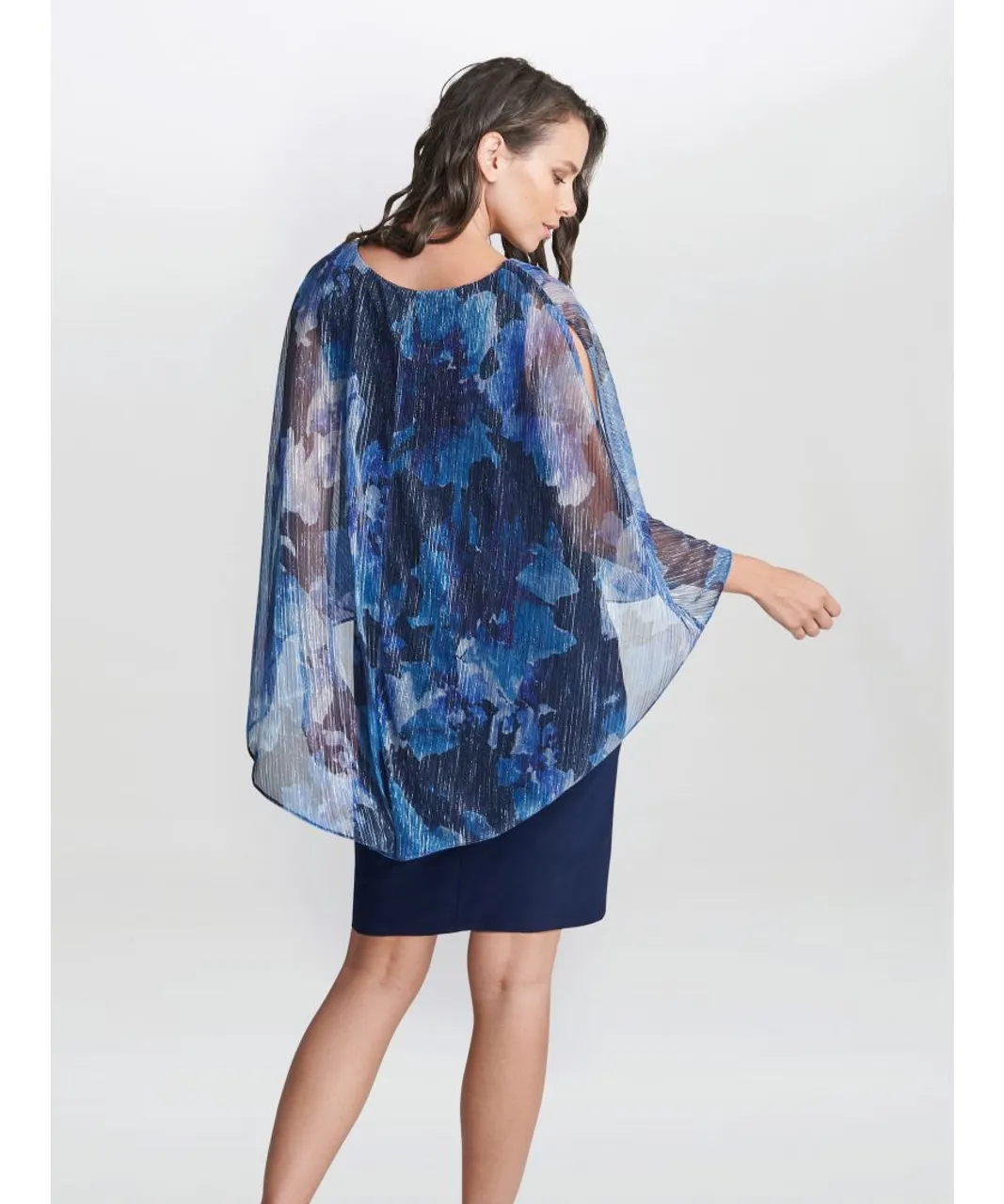 Gina Bacconi Womens Brenya Floral Print Shimmer Popover Dress - Navy