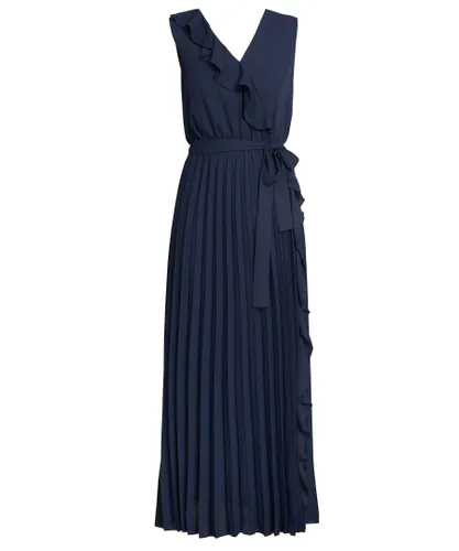 Gina Bacconi Womens Caprice Maxi Dress With Frill Detail And Pleat Skirt - Navy