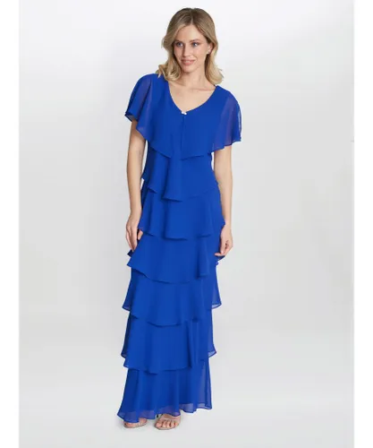 Gina Bacconi Womens Catherine Tiered Maxi Dress - Blue