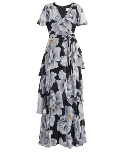 Gina Bacconi Womens Caylee Printed Maxi With Tulip Tiered Skirt And Tie Belt - Floral