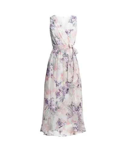 Gina Bacconi Womens Charly Long Printed Sleeveless Dress With Surplice Neckline - Floral