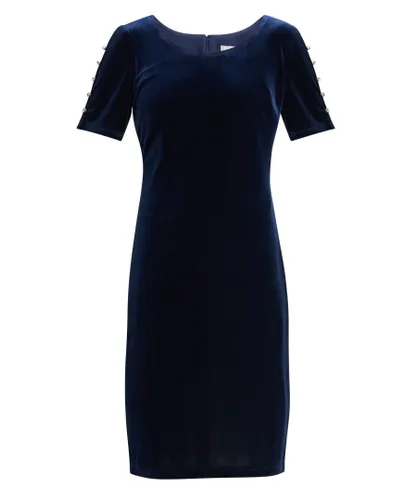 Gina Bacconi Womens Deanna Velvet Scoop Neck Dress With Embellishment Detail - Navy