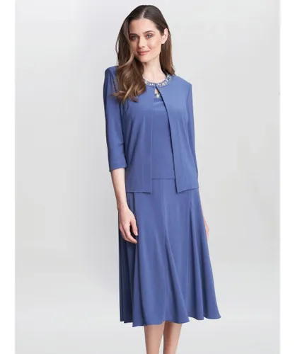 Gina Bacconi Womens Delores Jersey Midi A-Line Jacket Dress - Blue