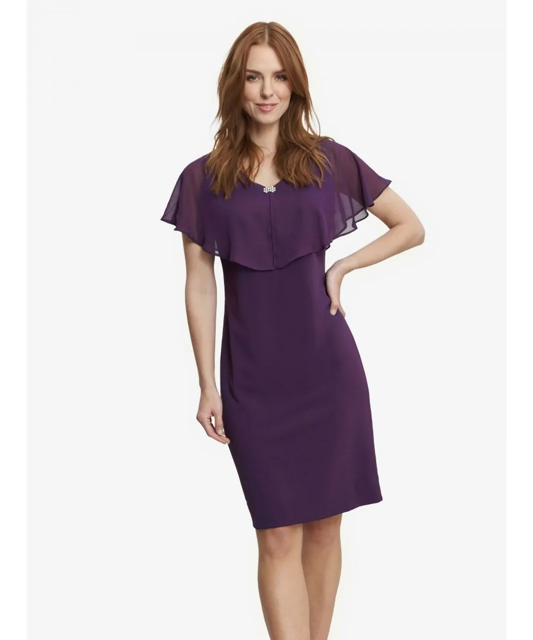 Gina Bacconi Womens Devlyn Short V-Neck Sheath Dress With Popover Bodice And Embellishment Detail - Purple