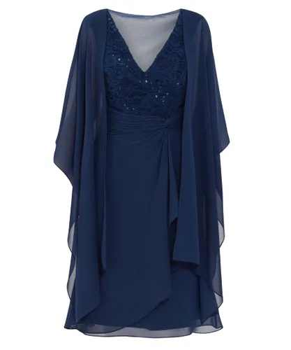 Gina Bacconi Womens Farrah Chiffon Dress With Lace Bodice - Navy