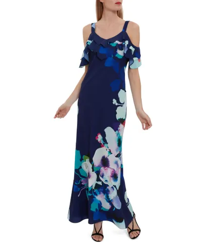 Gina Bacconi Womens Gailyn Floral Crepe Maxi Dress - Navy