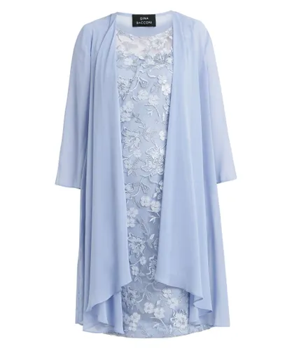 Gina Bacconi Womens Hayley Embroidered Dress With Matching Chiffon Jacket - Blue