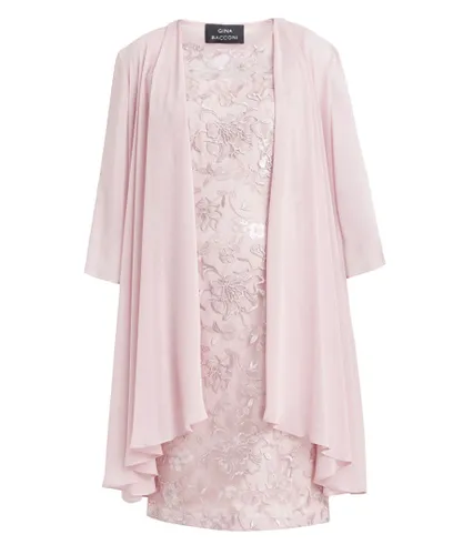 Gina Bacconi Womens Hayley Embroidered Dress With Matching Chiffon Jacket - Rose