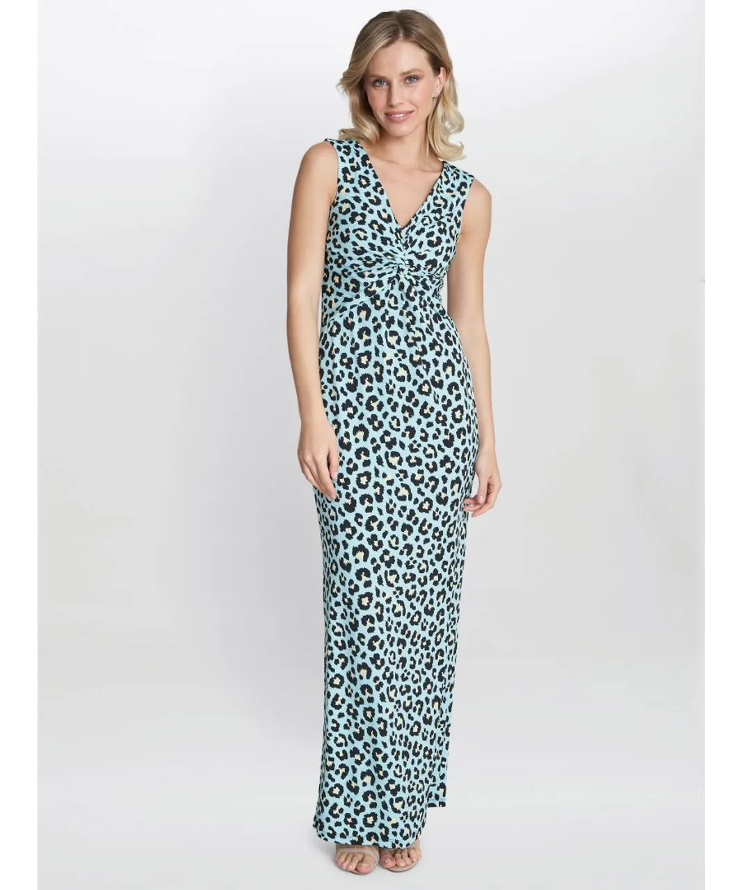 Gina Bacconi Womens Hudson Animal Jersey Maxi Dress - Turquoise