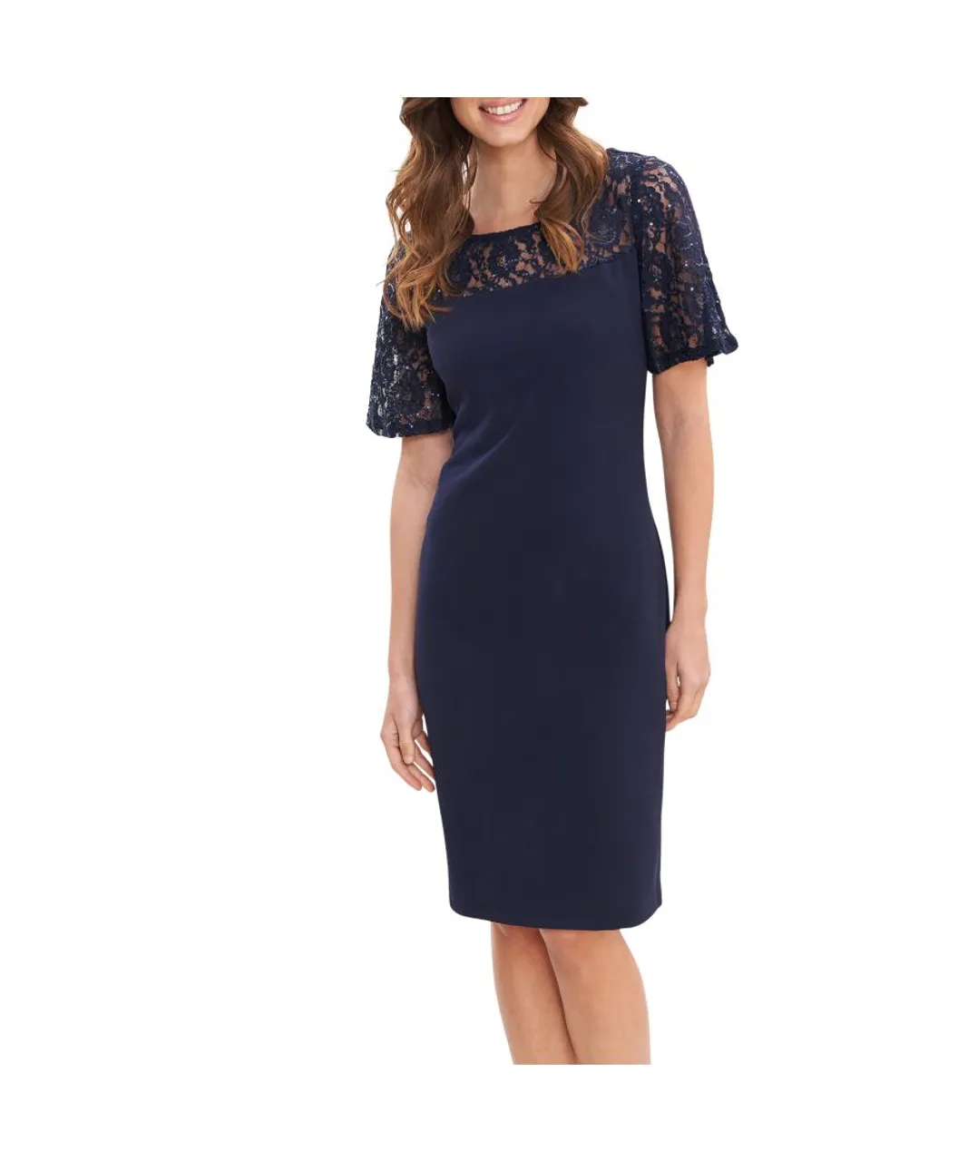 Gina Bacconi Womens Imola Lace Cocktail Dress With Embroidered Yoke - Navy