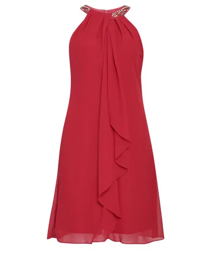 Gina Bacconi Womens Jane Beaded Halterneck Chiffon Dress - Red