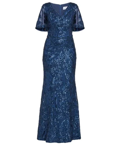 Gina Bacconi Womens Jeselle Long A-Line Sequin Dress - Navy