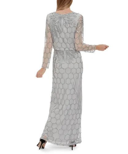 Gina Bacconi Womens Kathrine Beaded Maxi Dress - Silver
