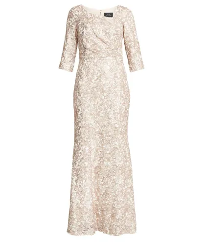 Gina Bacconi Womens Lilenne Asymmetrical Neck 3/4 Sleeve Sequin Lace Dress - Off-White