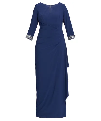 Gina Bacconi Womens Long Jersey A-Line Dress With Keyhole Cutout Neckline & Embellishment Detail - Blue