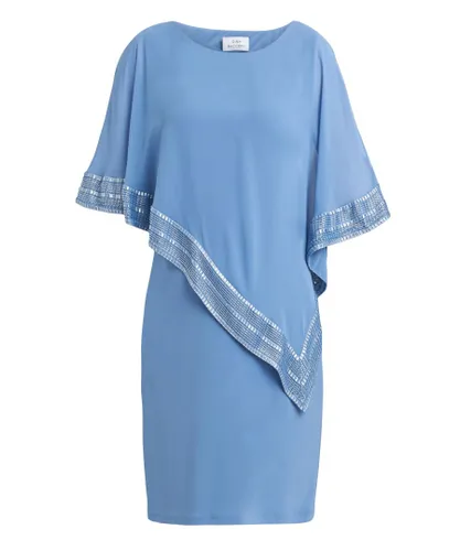 Gina Bacconi Womens Lucy Metallic Trim Asymmetric Dress - Blue