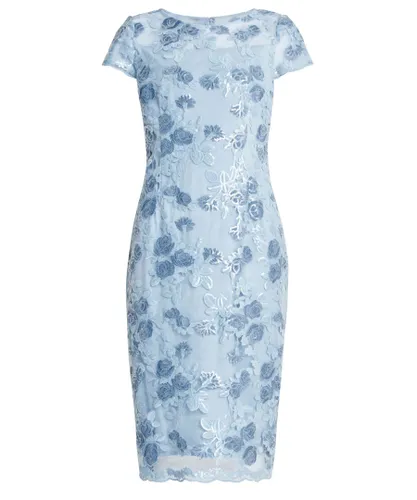 Gina Bacconi Womens Millie Midi Embroidered Dress - Sky Blue