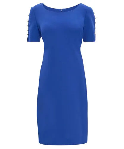 Gina Bacconi Womens Reid Short Scoop Neck Shift Dress With Embellished Sleeves - Blue