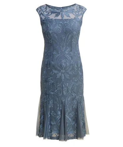 Gina Bacconi Womens Rosia Brocade Fit & Flare Midi Cocktail Dress - Blue