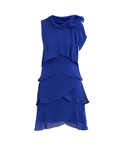 Gina Bacconi Womens Samira Short Sleeveless Tiered Dress With Tie Detail Neckline - Blue