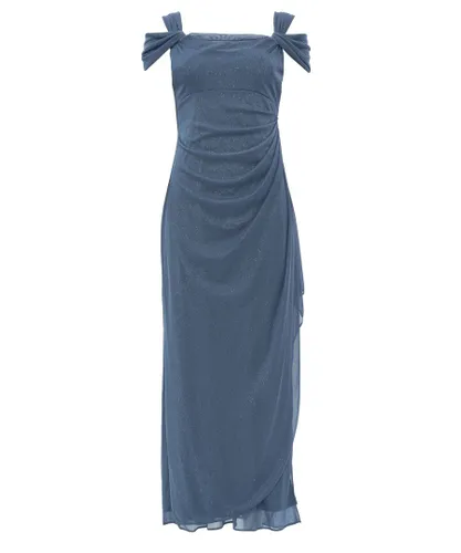 Gina Bacconi Womens Shree Cold Shoulder Glitter Mesh Dress - Blue