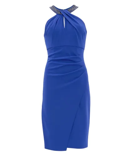 Gina Bacconi Womens Suzanna Crepe Dress With Embellished Neckline - Blue