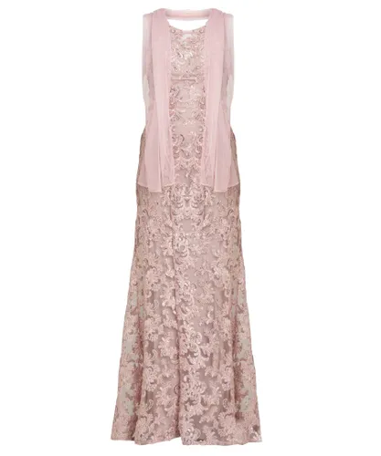 Gina Bacconi Womens Trinity Embroidered Mesh Illusion Gown With Matching Shawl - Pink