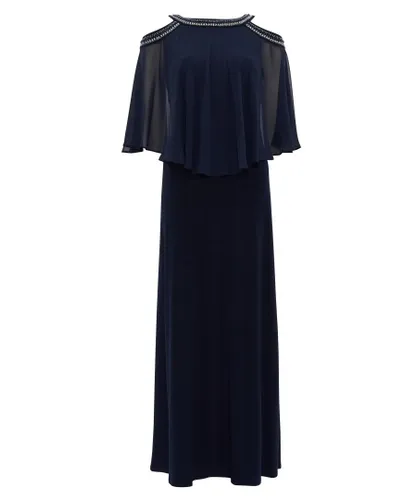 Gina Bacconi Womens Turner Cold Shoulder Popover Gown With Beaded Neckline - Navy