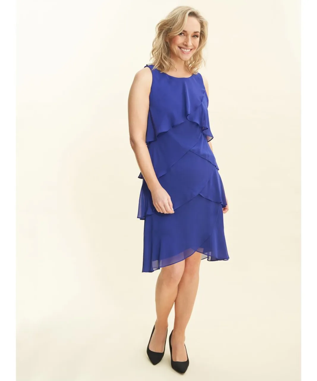 Gina Bacconi Womens Vesta Jewel-Shoulder Tiered Cocktail Dress - Blue