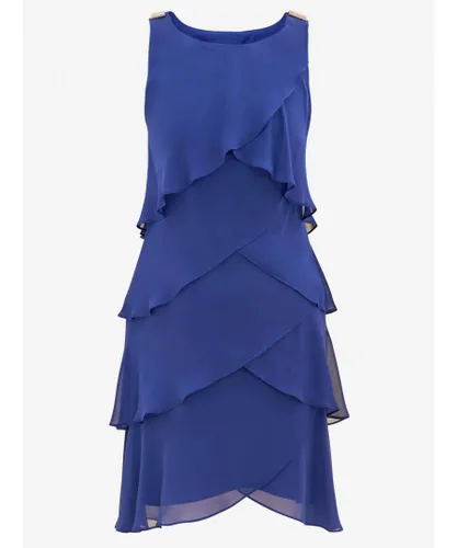 Gina Bacconi Womens Vesta Jewel-Shoulder Tiered Cocktail Dress - Blue
