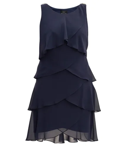 Gina Bacconi Womens Vesta Jewel-Shoulder Tiered Cocktail Dress - Navy