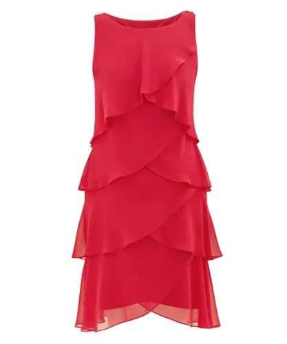 Gina Bacconi Womens Vesta Jewel-Shoulder Tiered Cocktail Dress - Red