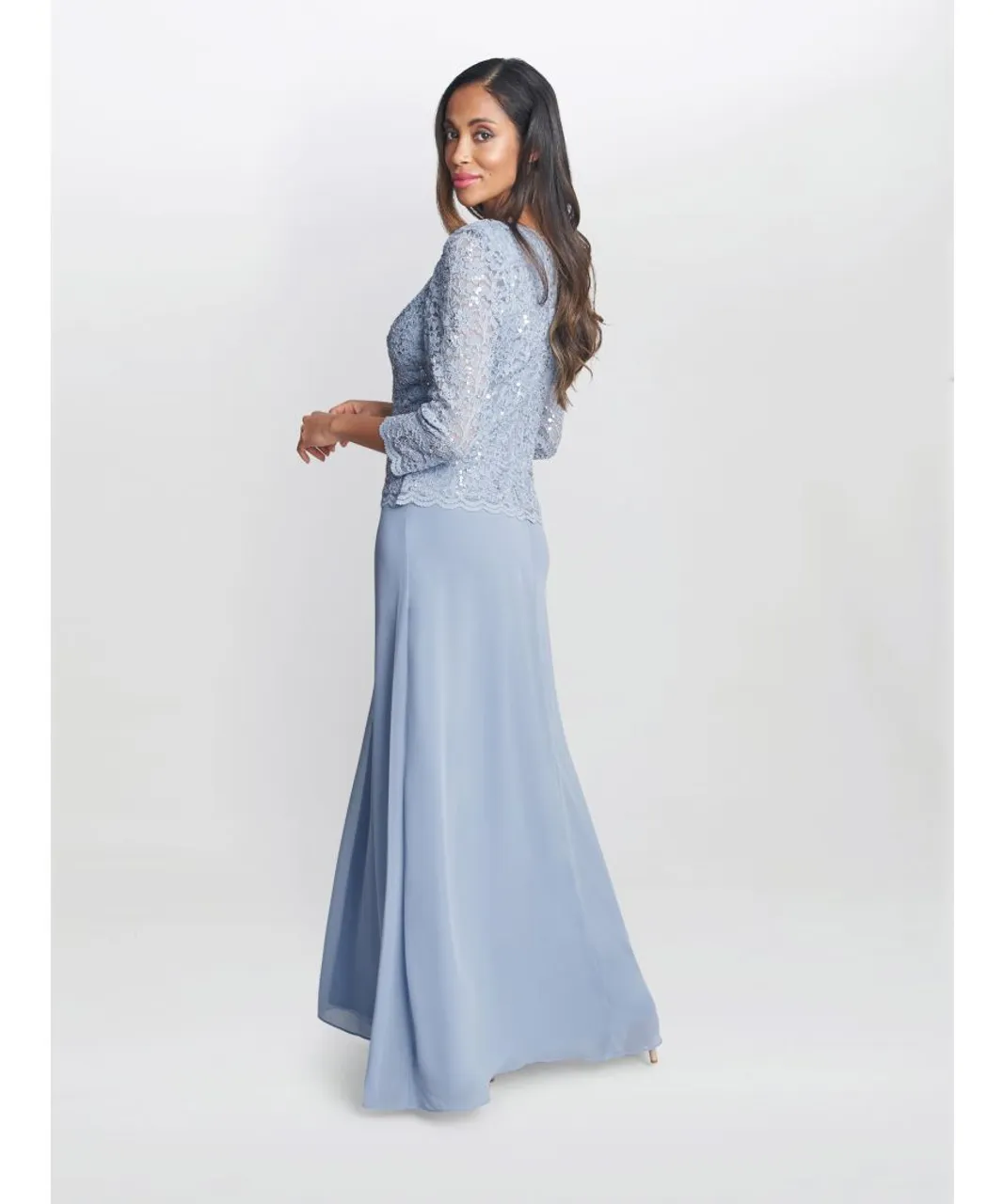 Gina Bacconi Womens Virginia Maxi Lace Dress With Chiffon Skirt - Blue