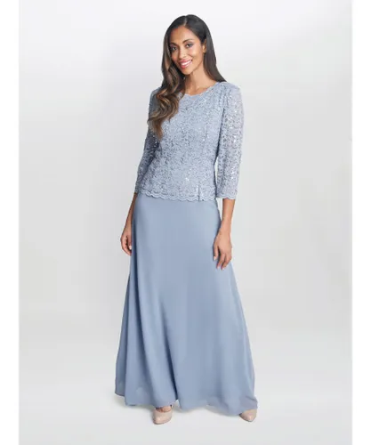 Gina Bacconi Womens Virginia Maxi Lace Dress With Chiffon Skirt - Blue