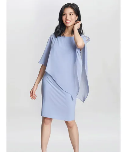 Gina Bacconi Womens Zenna Beaded Shoulder Chiffon Dress - Blue