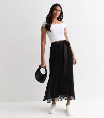 Gini London Black Pleated Belted Maxi Skirt New Look