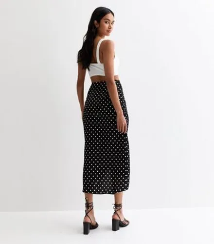 Gini London Black Polka Dot Wrap Midi Skirt New Look